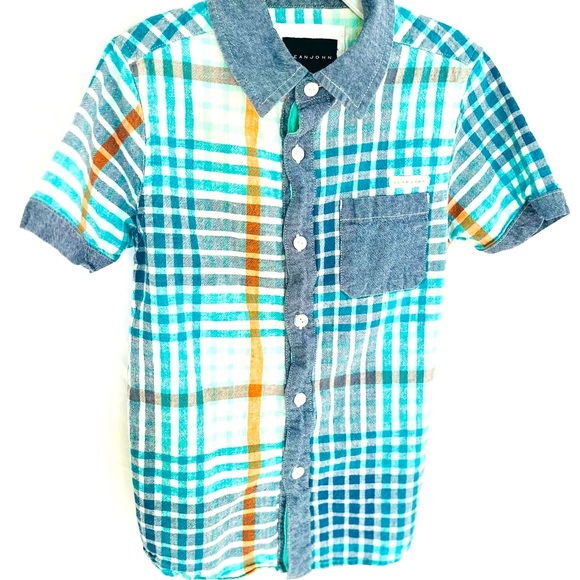 SEAN JOHN KIDS SHORT SLEEVE BUTTON UP SHIRT—PLAID—SIZE SMALL-FITS BOYS 5/6- CUTE - Picture 9 of 9